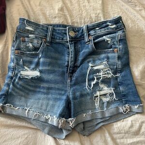 Hi rise shortie distressed AE denim shorts